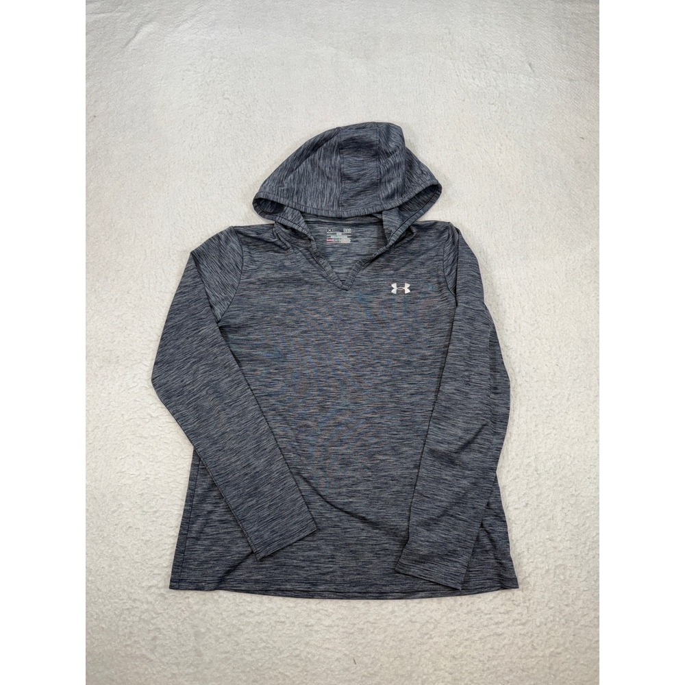 Under Armour HeatGear Hoodie Womens Large Navy Blue Space Dye V-Neck Pullover